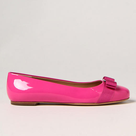 FERRAGAMO 菲拉格慕 女士小牛皮蝴蝶结平跟鞋 粉色 749516 商品图1