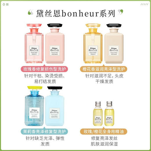 日本进口MOIST DIANE黛丝恩柏娜露Bonheur亮泽修复型洗发水500ml 蓝茉莉香闪耀修复型护发素 商品图5