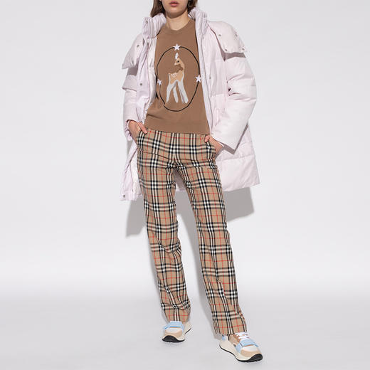 BURBERRY 巴宝莉 女士圆领小鹿嵌花羊毛混纺短袖针织衫 卡其色 8048460 A1420 商品图3