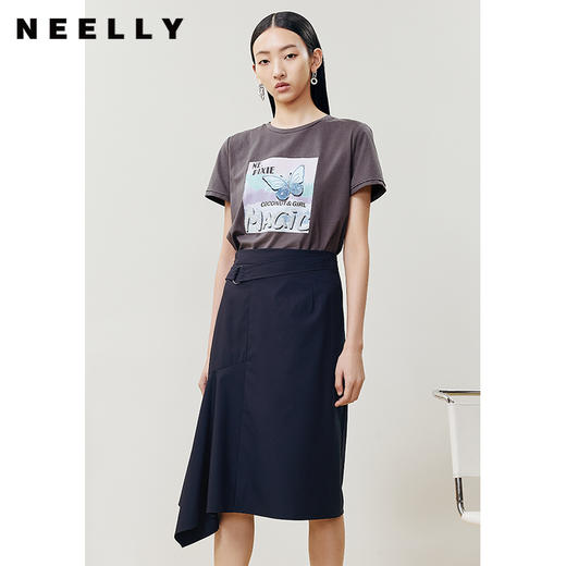 NEELLY纳俪商场同款2022夏季新款高腰半身裙女不规则设计A字裙N22043E01105 商品图2