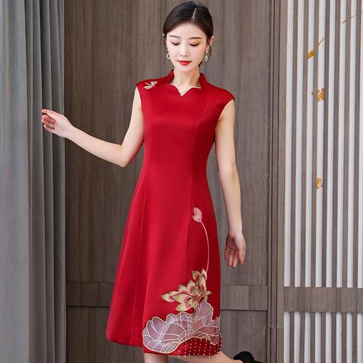2022夏新款中国风绣花流苏修身显瘦大码旗袍裙婚礼喜婆婆妈妈礼服XY-THA357 商品图1