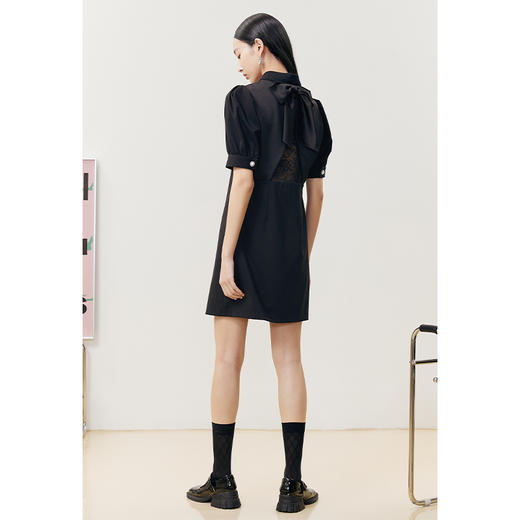 NEELLY纳俪商场同款POLO领连衣裙女后背设计蝴蝶结蕾丝拼接A字裙N22043Y01088 商品图4