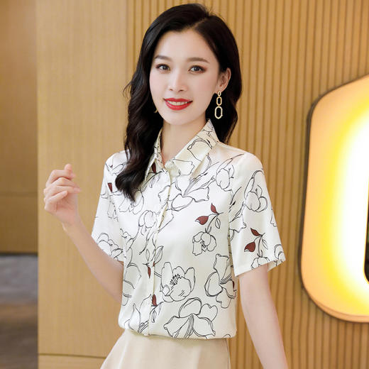 ASE-3575 立领气质时尚百搭短袖女士衬衫 商品图1