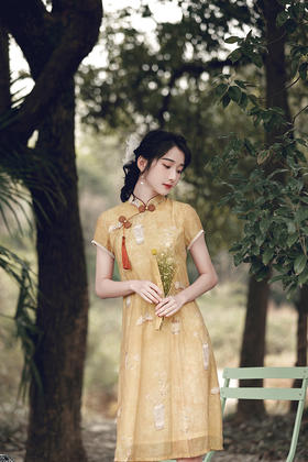 ML677.78.79新款改良宽松A版旗袍清新日常立领天丝麻中长款旗袍连衣裙