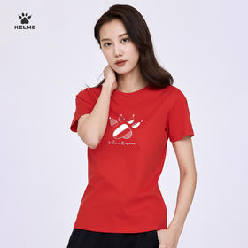 KELME卡尔美短袖女新款夏季品牌LOGO休闲运动时尚透气纯棉T恤6227TX2018