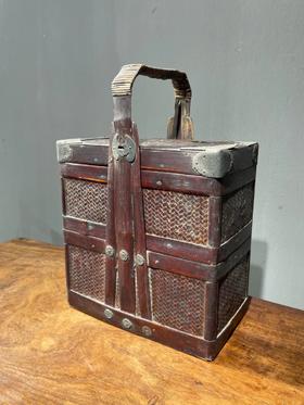 竹编髹漆双层提梁食盒，顺丰包邮