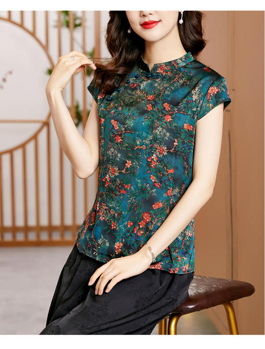 时尚百搭，复古中国风旗袍领修身短袖T恤上衣KQL-2309 商品图3