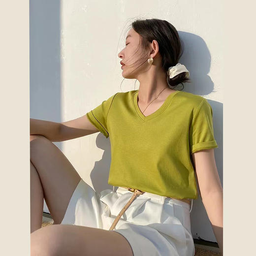 【桑蚕丝面料，可以穿的护肤“凉”品】桑蚕丝丝光棉T恤，丝光棉+桑蚕丝+莫代尔面料更加稳定，工艺更加出色，吸湿透气，不易起球sh 商品图4