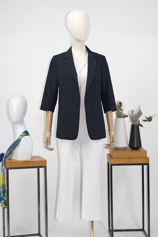 FOCALS福柯斯秋季新款七分袖纯色修身休闲亚麻西服外套FRR2B109B3 商品图5