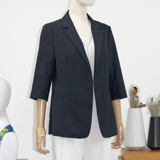 FOCALS福柯斯秋季新款七分袖纯色修身休闲亚麻西服外套FRR2B109B3 商品图1