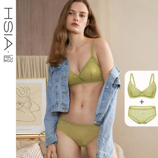 HSIA遐无钢圈内衣女三角杯bralette夏日花园性感绑带蕾丝文胸套装夏日花园 商品图0