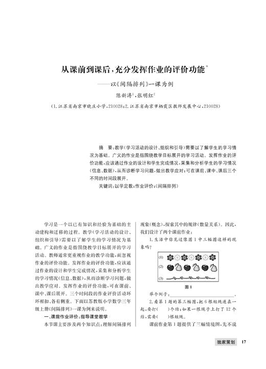 陈新涛 张明红|从课前到课后，充分发挥作业的评价功能——以《间隔排列》一课为例 商品图0