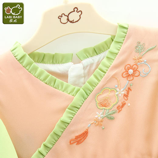 拉比-童衣类（夏）F2密语国风花边连衣裙虾红 商品图3