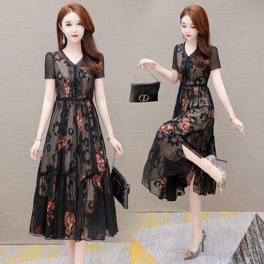 YWE 22A56印花连衣裙修身气质高贵阔太太a字裙 商品图2