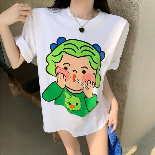 黛唯梵 抖音同款设计感小众短袖t恤女夏季新款韩版印花宽松上衣潮七夕情人节 商品图3