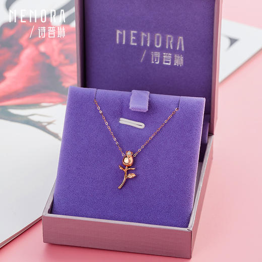 【积分抵值】玫瑰誓约18K金镶钻石玫瑰花型套链情人节送女友DN039601、DN039602 商品图5