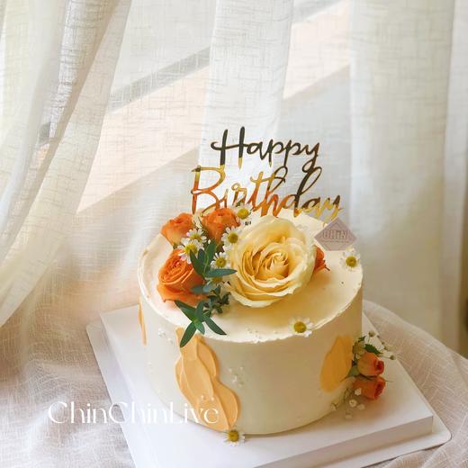 橙色系鲜花蛋糕 商品图0