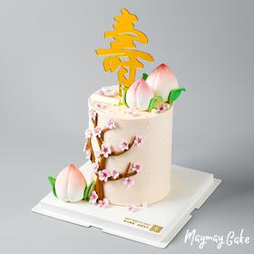 【3960】翻糖粉色桃花·祝寿寿桃蛋糕