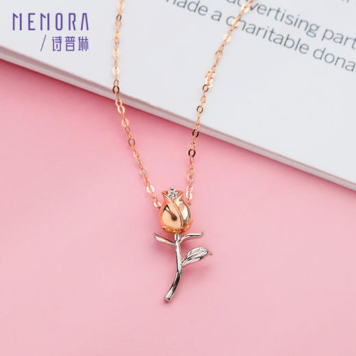 【积分抵值】玫瑰誓约18K金镶钻石玫瑰花型套链情人节送女友DN039601、DN039602 商品图4