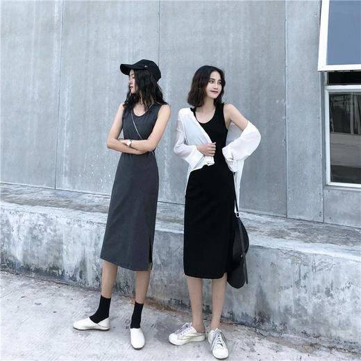 黛唯梵2022夏季新款露背吊带裙百搭连衣裙女夏季打底修身显瘦小黑裙中长款背带裙子潮 商品图1