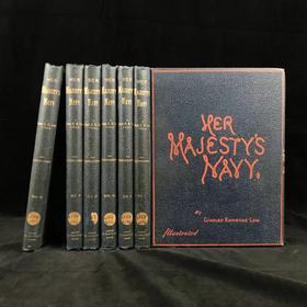 约19世纪后期 英国皇家海军史（全6卷） 约40余幅彩色版画插图 漆布精装16开