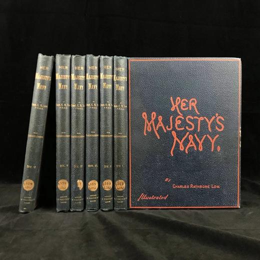 约19世纪后期 英国皇家海军史（全6卷） 约40余幅彩色版画插图 漆布精装16开 商品图0