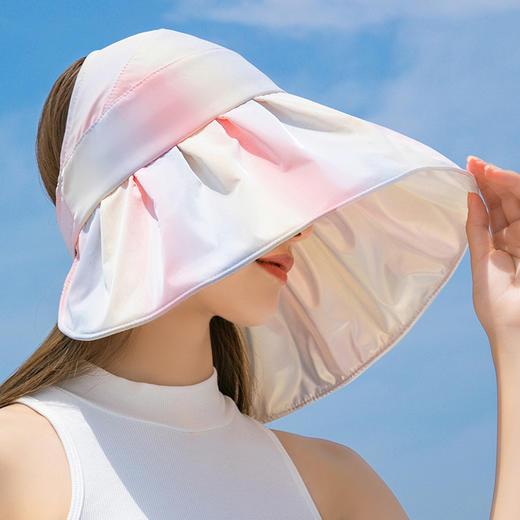 JC-N2-M1865（渐变魔术贴白胶空顶）UPF50+梦幻渐变色系黑胶空顶帽女夏季新款大沿遮阳帽 商品图3