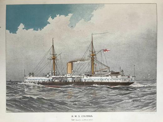 约19世纪后期 英国皇家海军史（全6卷） 约40余幅彩色版画插图 漆布精装16开 商品图7