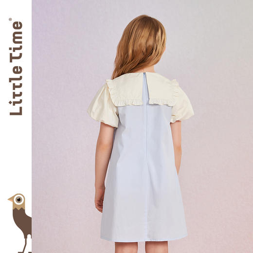 littletime女童纯棉娃娃领连衣裙泡泡袖2022夏季新款韩版女孩裙子 商品图2