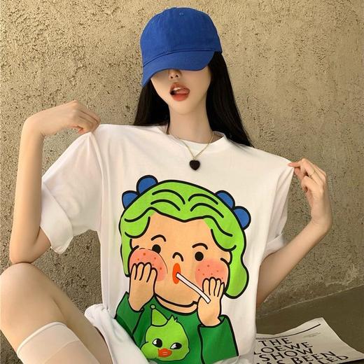 黛唯梵 抖音同款设计感小众短袖t恤女夏季新款韩版印花宽松上衣潮七夕情人节 商品图2