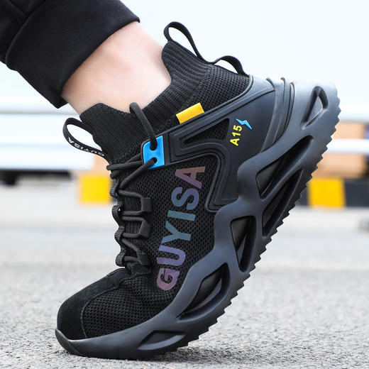 新款网布透气高帮劳保鞋钢包头防砸防刺轻便舒适安全工作鞋 商品图4