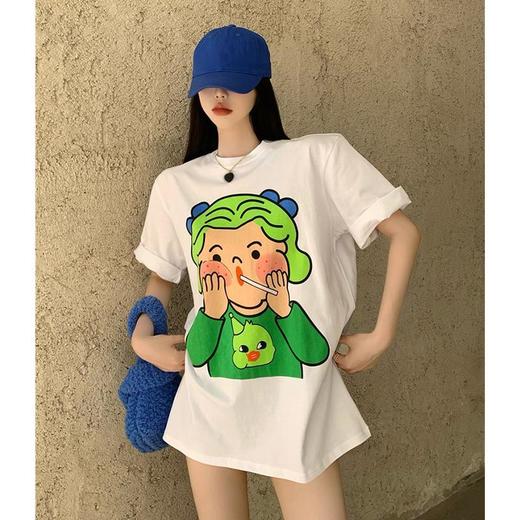 黛唯梵 抖音同款设计感小众短袖t恤女夏季新款韩版印花宽松上衣潮七夕情人节 商品图0