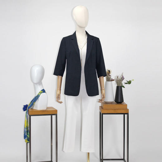 FOCALS福柯斯秋季新款七分袖纯色修身休闲亚麻西服外套FRR2B109B3 商品图4