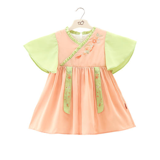 拉比-童衣类（夏）F2密语国风花边连衣裙虾红 商品图4