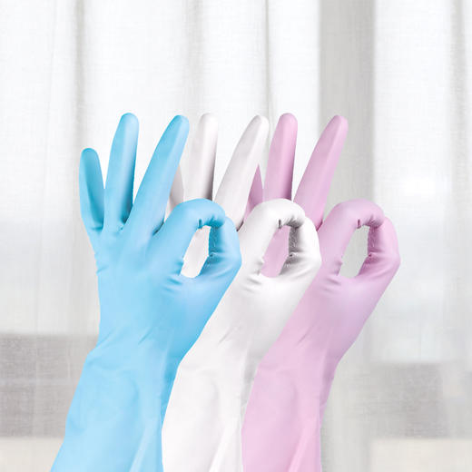 茶花  PVC家务手套 M码/L码 *3双防水洗碗洗衣耐用厨房家务清洁手套颜色随机 商品图7