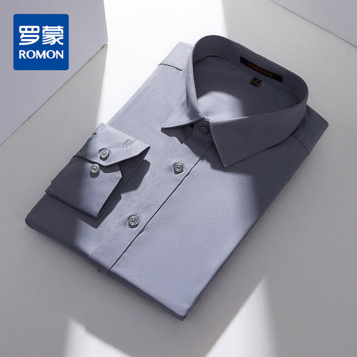 【顺滑舒适】罗蒙春秋新款长袖衬衫纯色翻领简约商务休闲通勤男士衬衣 商品图4
