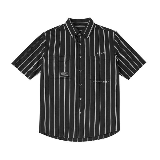 墨麦客2022夏季新款男装条纹字母印花立体贴袋短袖衬衫男50081 商品图3