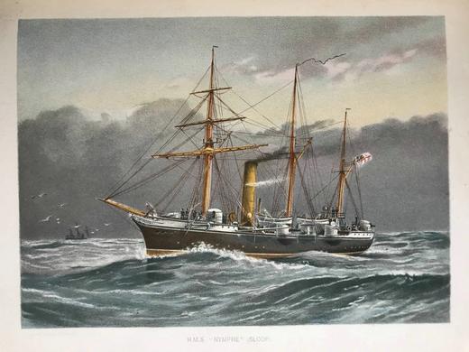 约19世纪后期 英国皇家海军史（全6卷） 约40余幅彩色版画插图 漆布精装16开 商品图14