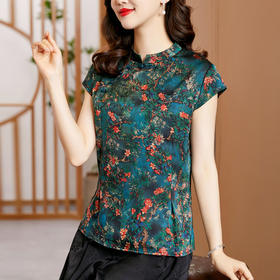 时尚百搭，复古中国风旗袍领修身短袖T恤上衣KQL-2309