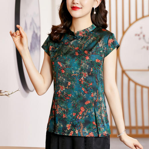 时尚百搭，复古中国风旗袍领修身短袖T恤上衣KQL-2309 商品图1