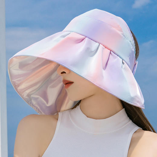 JC-N2-M1865（渐变魔术贴白胶空顶）UPF50+梦幻渐变色系黑胶空顶帽女夏季新款大沿遮阳帽 商品图2