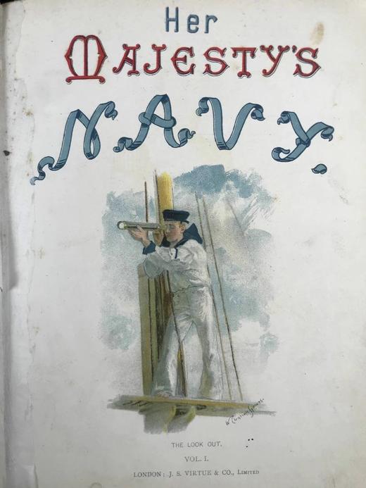 约19世纪后期 英国皇家海军史（全6卷） 约40余幅彩色版画插图 漆布精装16开 商品图3