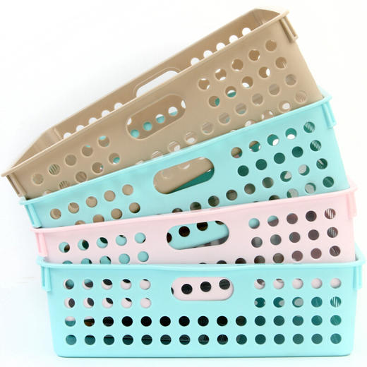 茶花 圆点收纳筐3个装桌面收纳篮厨房储物篮 滤水篮水果篮洗菜篮-L（颜色随机） 商品图1
