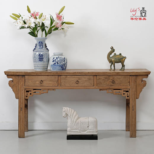 华伦家具实木三屉桌复古中式家具餐边桌玄关桌靠墙条案窄桌子 商品图0