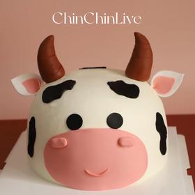 球形翻糖饰萌牛蛋糕