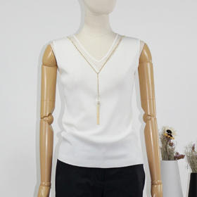 FOCALS福柯斯女装夏季新款V领套头针织衫纯色打底背心FRRBM178