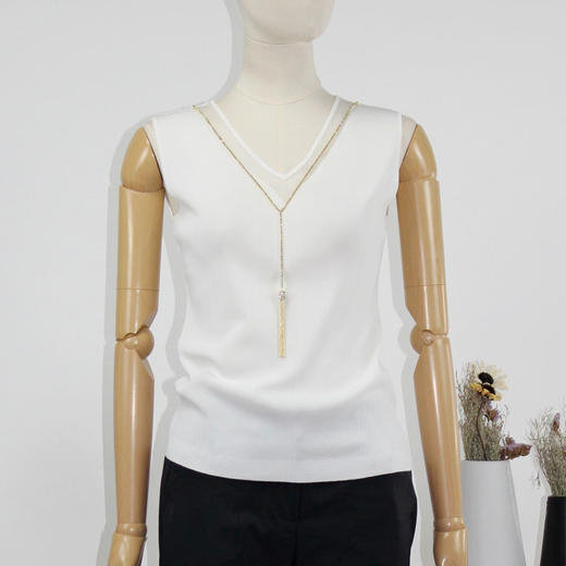 FOCALS福柯斯女装夏季新款V领套头针织衫纯色打底背心FRRBM178 商品图0