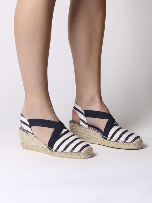 西班牙原产手工制作时尚轻便超舒适女款草编鞋 301BR-海军蓝白条纹 商品图7