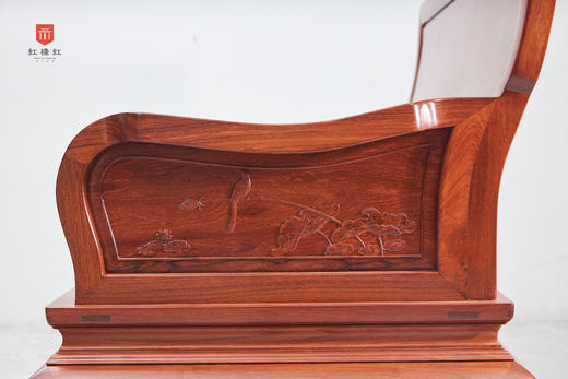 红桥红  家具严选  缅甸花梨（大果紫檀）  【弯背 素靠背荷花扶手 明式沙发六件套】 商品图5