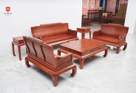 红桥红  家具严选  缅甸花梨（大果紫檀）  【弯背 素靠背荷花扶手 明式沙发六件套】
